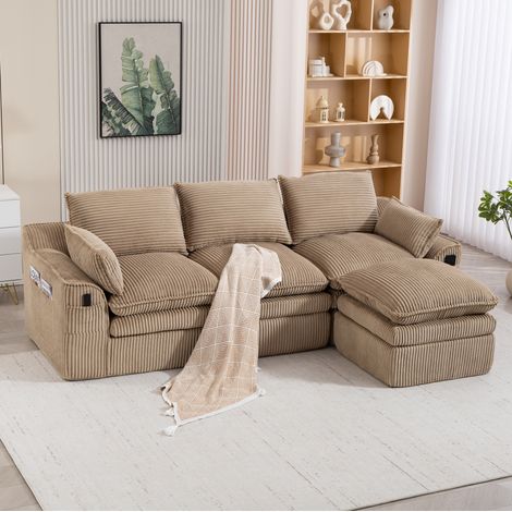 sofá modular 3 plazas con puff de corduroy khaki OKMYHOME (1/5)