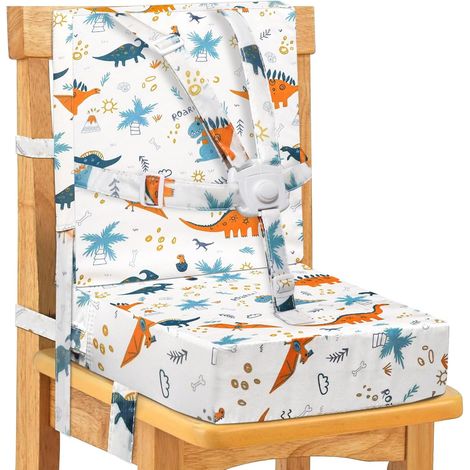 Rehausseur Chaise Enfant, Boucle de Sécurité 5 Points, Facile à Nettoyer Sangles de Sécurité Réglables et Fond Antidérapant（Blanc) (1/5)