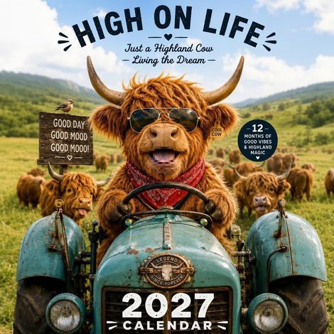 New 2027 Funny Highland CowWall Calendar - Fun High and Low Cow Calendar A