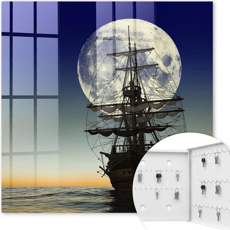 Armoire à clés - (30 cm x 30 cm) - Boîte à clés murale - Coffret de rangement pour clés - Couleur blanche - Ouverture vers la droite - Pour maison et bureau - Voiles nocturnes