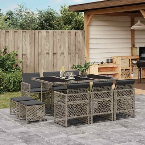 vidaXL 11 Piece Garden Dining Set with Cushions Grey Poly Rattan (1/5)