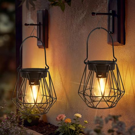 Lanterne Solaire Exterieur lot de 2 - Suspension Solaire Exterieur IP65 Imperméable - Lumière l’hexagone Suspendue en Métal pour la Décoration du Jardin, de la Cour et du Camping (1/5)