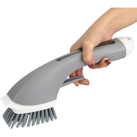Brosse de nettoyage à long manche remplie de liquide pour plaques de cuisson domestiques, brosses à joints d'évier de cuisine, brosses à vaisselle (grise) (1/5)