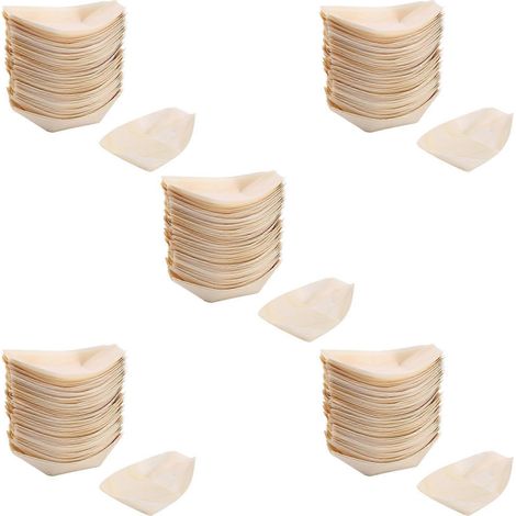 250x Fingerfood-Schalen, „Bootsform“, biologisch abbaubares Holz, 11 cm x 6,5 cm (1/5)