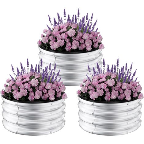 3 Jardinières Métalliques Rondes Galvanisées 60x60x30 cm, Bacs Surélevés pour Légumes, Herbes et Fleurs, Modèle Durable Anti-Rouille (1/5)
