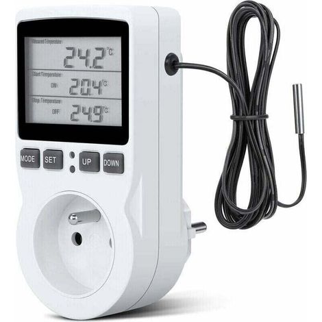Enowelir Prise Thermostat Programmable Numérique avec Sonde pour Serre et Aquarium Minuteur Digital de Chauffage (1/5)
