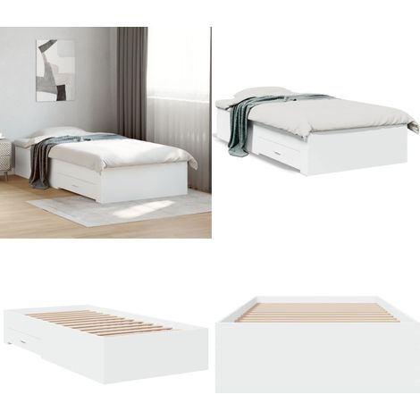 Bettgestell mit Schubladen Weiß 90x200 cm Holzwerkstoff - Bettesrahmen - Holzbettfundament - Doppelbett - Einzelbett - Weißer Rahmen - Home & Living (1/5)