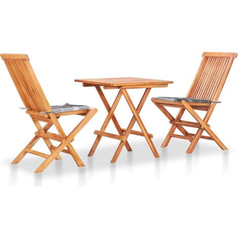 Ensemble de bistro 3 pcs avec coussins à carreaux gris Teck (1/5)