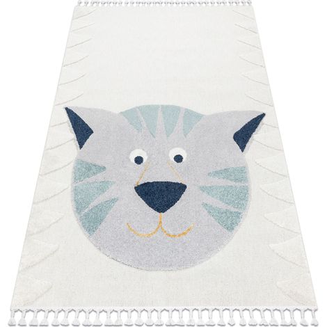 Teppich YOYO GD80 weiß / grau - Tiger für Kinder, strukturell, sensorische Fransen beige 200x290 cm