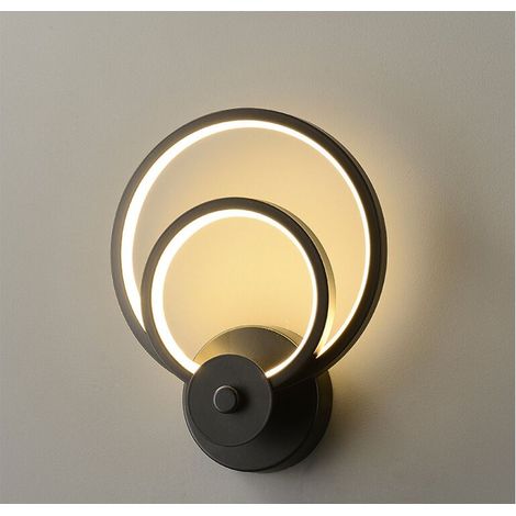 Moderne runde schwarze LED-Wandleuchte für den Innenbereich, geeignet für Schlafzimmer, Wohnzimmer, Flure und Cafés, warmweißes Licht. (1/5)