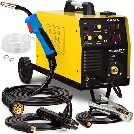 Soldadora MIG Magnum MIG-200, ideal para trabajos de soldadura en acero y aluminio, tecnología MIG, potencia de 200A, diseño compacto, fácil de usar, para uso profesional y doméstico.
