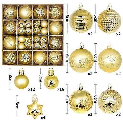 Boule de Noël décorative de 6 cm, ornement pour sapin de Noël, pendentif à suspendre, décoration de Noël et de Nouvel An, couleur or (1/5)