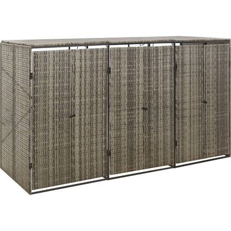Mülltonnenbox für 3 Tonnen Grau 207x80x117 cm Poly Rattan