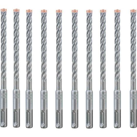 10 Forets Marteau FORCE X 4 Taillants Haute Performance - Béton Armé 160° D. 6 x Lt. 260 x Lu. 200 mm x Q. SDS+ x Z4 - Diamwood