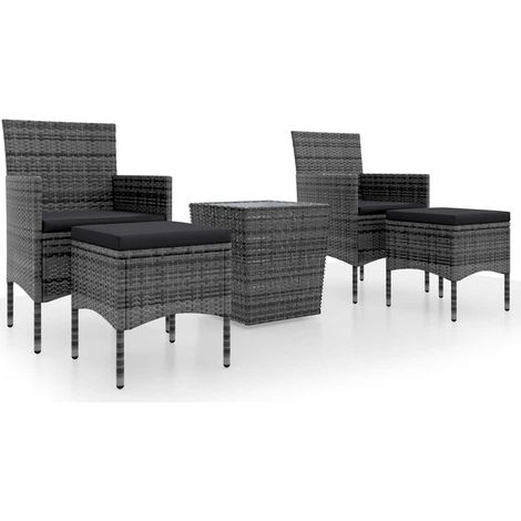 Maison Exclusive - Set Bistrot da Giardino 5pz Polyrattan e Vetro Temperato Grigio (1/5)