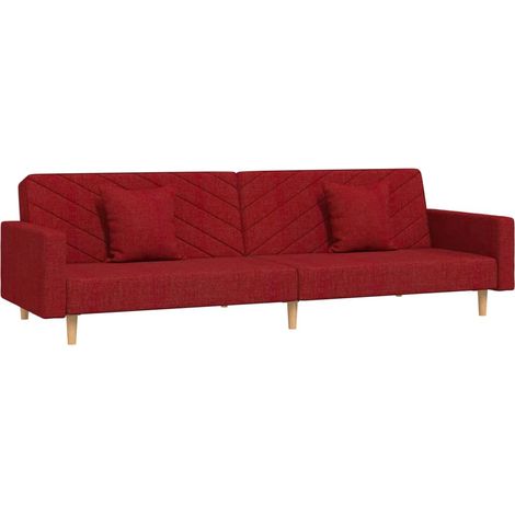 Canapé Sofa-lit à 2 places avec deux oreillers rouge bordeaux tissu (1/5)