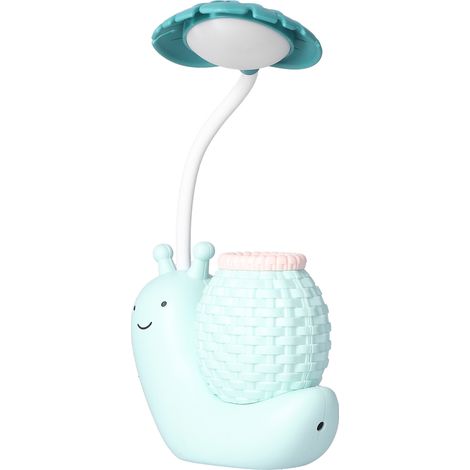 Lampe de bureau LED pliable escargot animal, lampe + pot à crayons + taille-crayon, lumière blanche froide, rechargeable USB (batterie intégrée), couleur bleu aléatoire. (1/5)