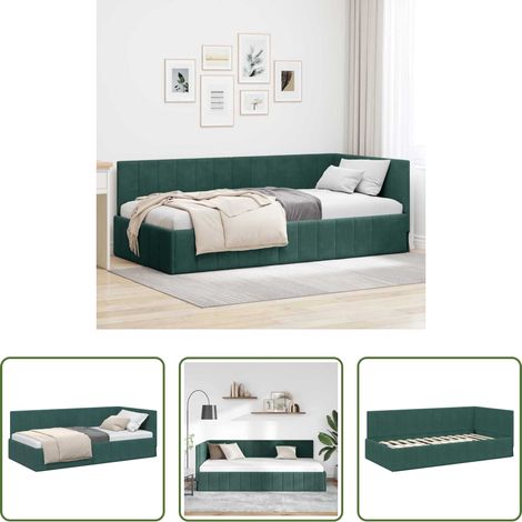 vidaXL Canapé lit - Cadre de lit d'angle Vert foncé 90 cm x 190 cm Velours (1/5)