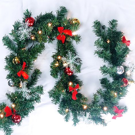 Jiubiaz Guirnalda de Navidad de PVC 5 m, 320 puntas, bolas, copos y lazos (1/5)