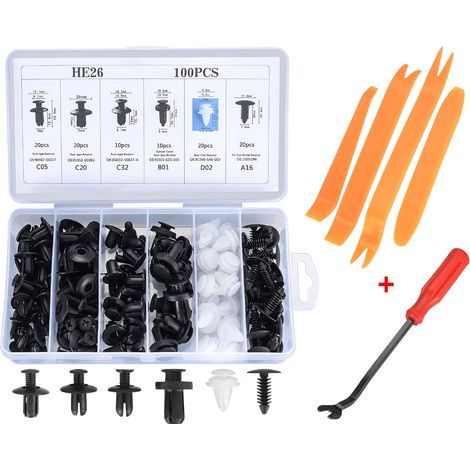 Lot de 100 clips de fixation universels en plastique pour garde-boue de voiture, kit de clips de fixation de pare-chocs avec outil de retrait de panneau (1/5)