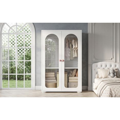 Kinderkleiderschrank 80 x 50 x 120 cm aus weißem MDF, Acryltüren, platzsparend – MEUBLIV (1/5)