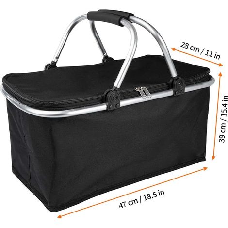 Panier à provisions isotherme de 30 l, pliable, grand, léger, pliable et compact, avec poignée, sac à déjeuner, thermique, pour bureau, camping, pique-nique, voyage, shopping (noir) (1/5)