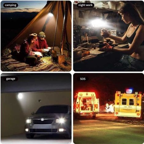 Projecteur LED Rechargeable, Projecteur LED Chantier Portable, Lampe de Travail LED Étanche, Lumière Rechargeable USB 4 Modes Avec (1/4)