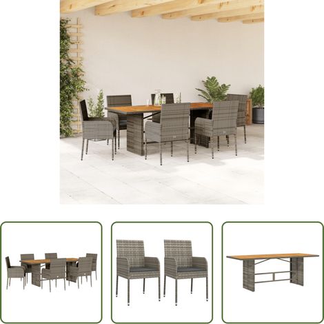 Gartentisch - 7-tlg. Garten-Essgruppe mit Kissen Grau Poly Rattan (1/5)