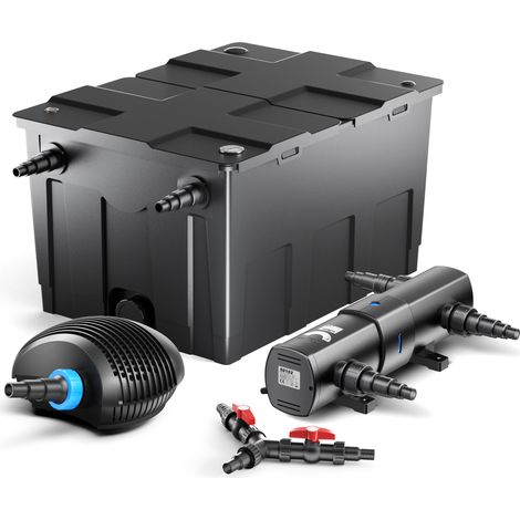 SunSun Komplettset: CBF-550 Teichfilter bis 60000 L Teichfilteranlage als Durchlauffilter, CTF-8000 SuperECO Teichpumpe 8000l/h 70W, CUV-236 Teichklärer UVC Klärer mit 36W, Y-Verteiler (1/5)