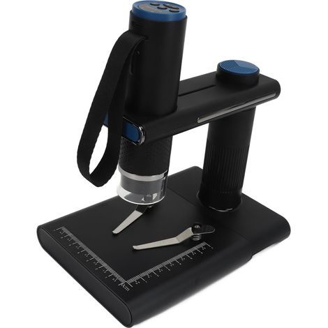 Microscope numérique sans fil, grossissement 50-1000x, HD 2MP, WiFi, USB, caméra avec 8 LED réglables et support, noir. (1/5)
