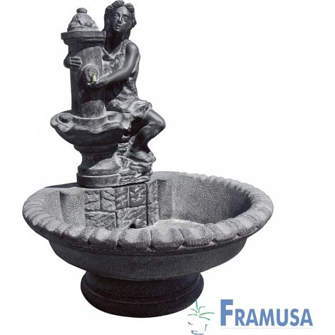 FUENTE DE PIEDRA ARTIFICIAL AFRODITA CENIZA CON BOMBA PARA JARDIN (1/2)