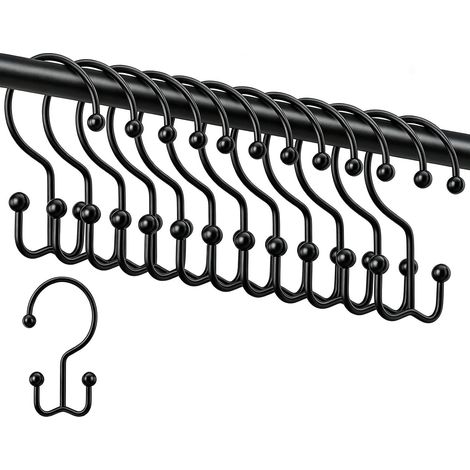 12 Pièces Crochet Rideau Douche Double Face Métallique pour Tringle à Rideaux Imperméable Multifonction, pour Salle de Bain et Cuisine Noir (1/5)