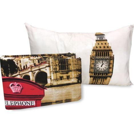 COPRIPIUMINO in Microfibra LONDRA INGLESE BIG BEN TELEPHONE Cm. 250x200