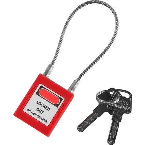 Cadenas générique en Acier Inoxydable avec câble, Verrouillage d'isolement, Cadenas de sécurité, Cadenas d'ingénierie, Verrouillage à Corde, Longue Poutre, Verrouillage d'isolement (Rouge) (1/5)
