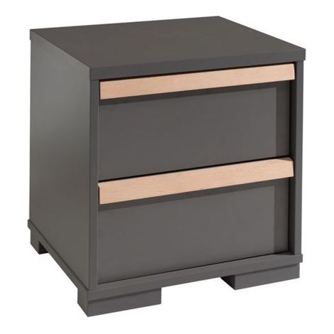 Table de chevet 2 tiroirs bois hêtre gris anthracite London (1/3)