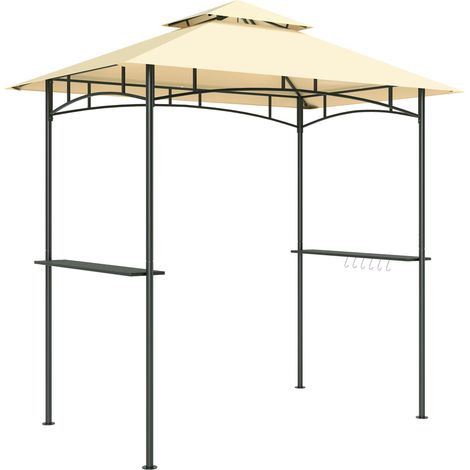 Pavillon de jardin avec éclairage LED, 240 x 150 x 258 cm, hydrofuge et ignifugé, toit double paroi, étagères latérales, tonnelle avec protection UV, idéal pour les barbecues et les réceptions, beige.