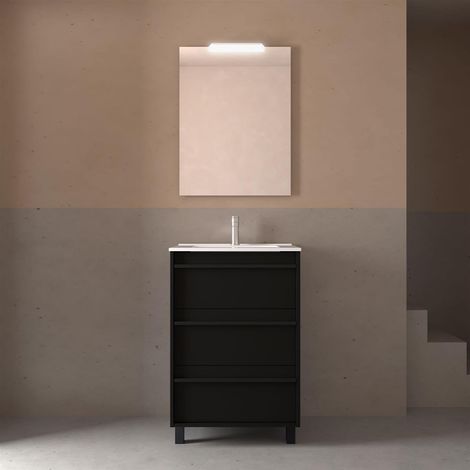 Meubles de salle de bains ATTILA 600 3 tiroirs BLACK SATIN + plan vasque (1/2)