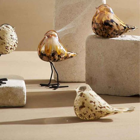 Presse papier oiseau verre beige doré 14x6x8cm (1/4)