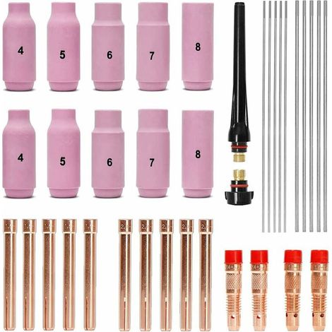 Kit de accesorios para soldadura TIG: manguitos, carcasa, boquillas cerámicas y electrodos de tungsteno para antorcha TIG WP-26 (1/5)