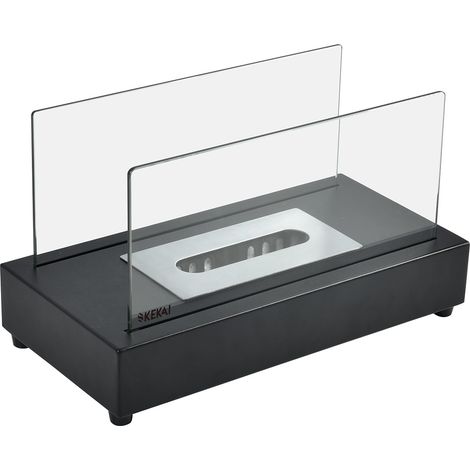 Kekai Etna Tisch-Bio-Kamin 35,5x18x20,5cm Edelstahl-Brenner, gehärtetes Glas und Flammensperre