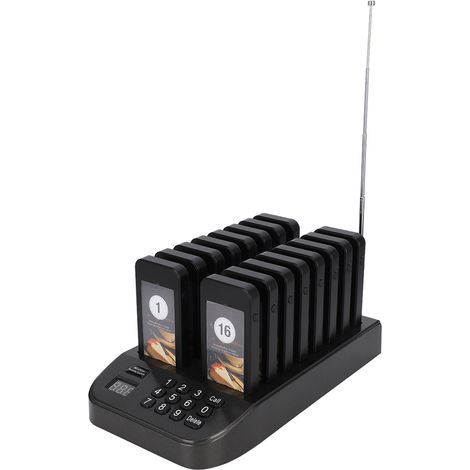 Système d'appel par pager avec vibration LED, système d'attente client, 1 émetteur, 16 pagers (prise UE 100240V) (1/5)