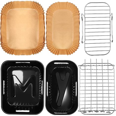 6PCS Accessoires Pour Friteuse À Air Double, Moule Silicone, Grille, Papier Sulfurisé, Compatible Moulinex Cecotec