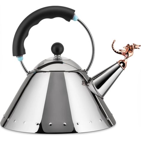 Alessi 9093REX B Tea Rex Bollitore di Design con Manico e Fischietto a Forma di Drago, Acciaio Inox, Nero (1/4)