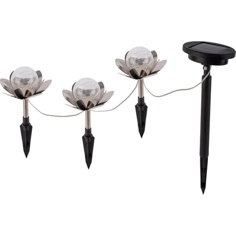 Lot de 3 Piquets Solaires Décoratifs en Acier Inoxydable et Verre Craquelé Ø 10 cm H 20 cm - PANGIVO (1/5)