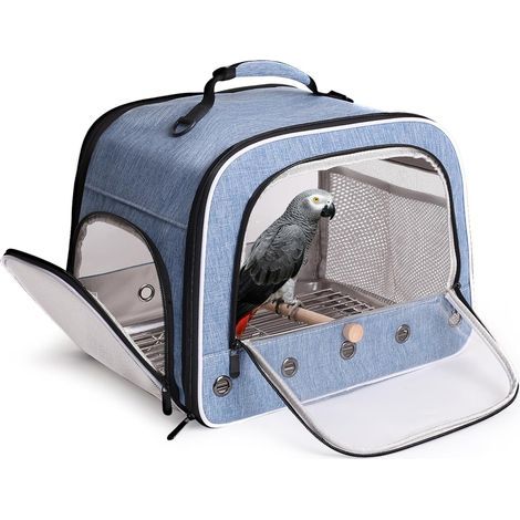 Bird Carrier Bag, Transparent Windows, Metal Grid, Wooden Perch, For African Grey Parrots and Cockatoos (1/5)