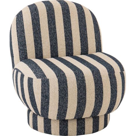 Chauffeuse rayée en tissu bleu et écru - bleu et blanc cassé (1/5)