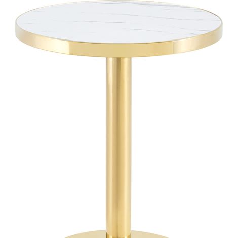 Table d'appoint ronde blanche et dorée avec plateau effet marbre UV, base stable en acier inoxydable doré, meuble compact pour salon et chambre CHICFURN (1/5)