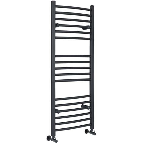Milano Artle Anthracite Curved Bar Heated Towel Rail Radiator - 1200mm x 500mm (1/4)