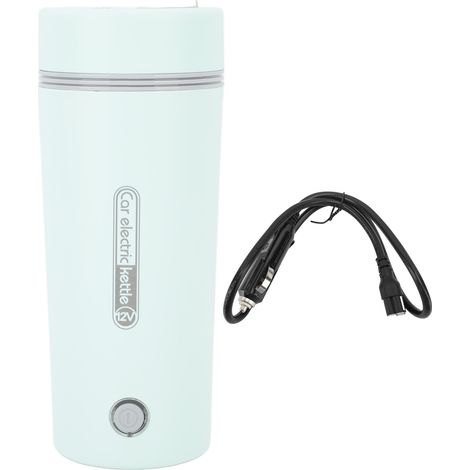 Bouilloire électrique rapide 350ml, chauffe-eau intelligent avec protection anti-surchauffe, tasse isotherme portable pour voiture et voyage, 12V 80W, vert clair. (1/5)