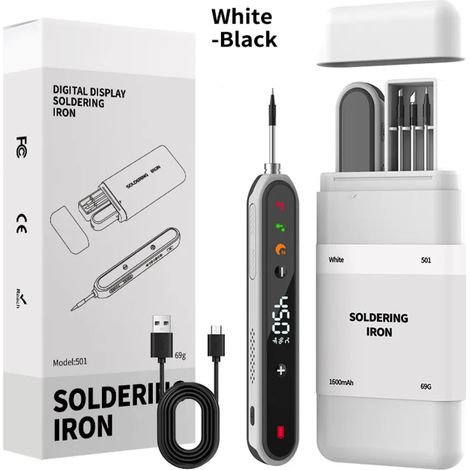 Kit de fer à souder sans fil USB-C à batterie 1400 mAh, Kit de fer à souder avec support, écran LCD,chauffe en 8s, 180–450 °C(Article 2) (1/5)